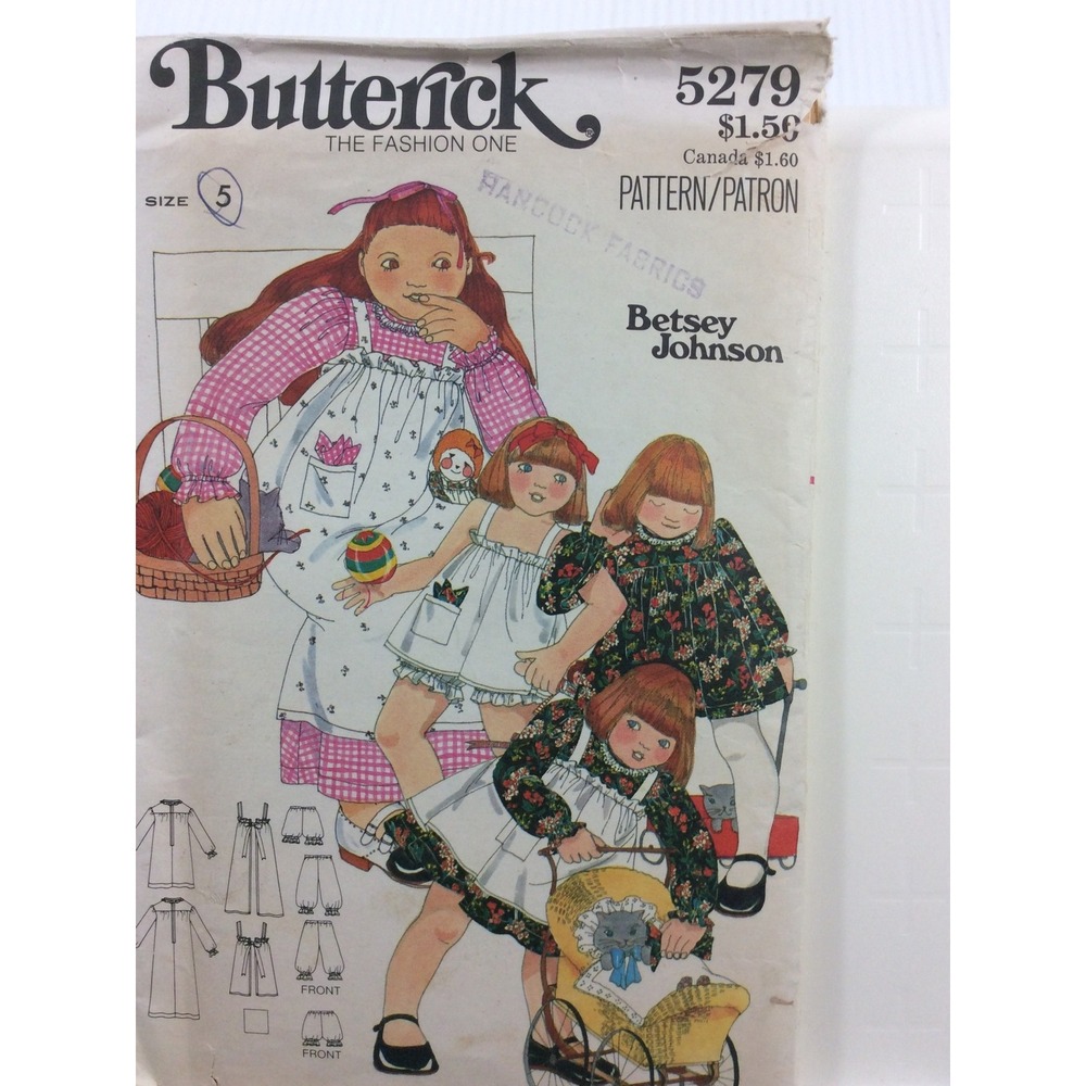 1970s Butterick 5279 VTG Sewing Pattern Children Dress Pinafore Bloomers Size 5